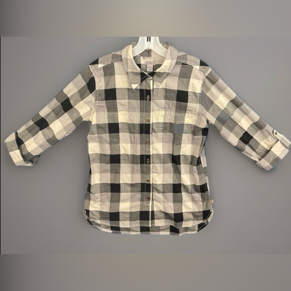 Carhartt‎ Rugged Flex Hamilton Flannel Women’s Med Plaid Long Sleeve Black White